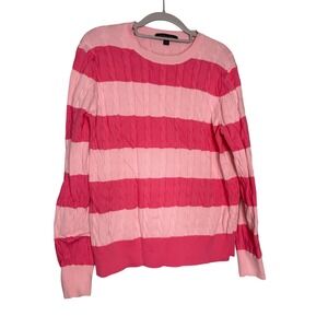 Brooks Brothers supima cotton pink striped cable knit sweater prep academia